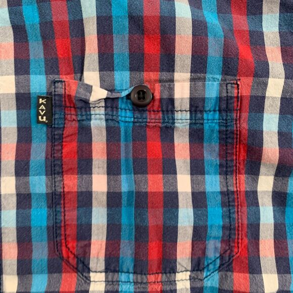 Kavu Button Down Shirt Mans Small Multicolor Plaid Short Sleeve Pockets Front - Picture 7 of 12